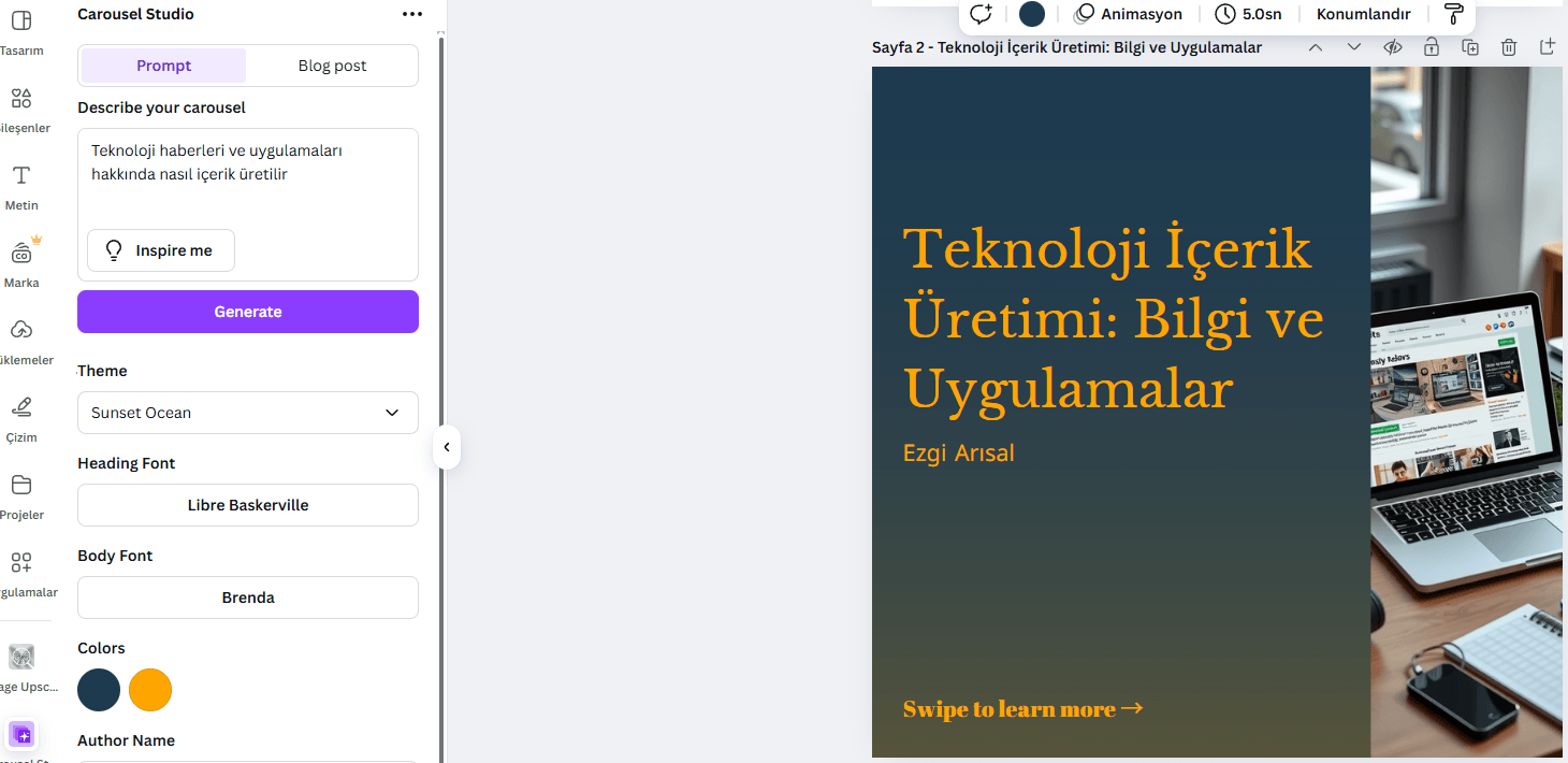 Yapay zeka destekli Carousel oluşturan Canva uygulaması: Carousel Studio