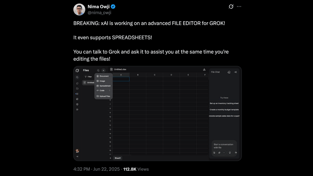xAI, Grok için E-tablo desteği sunmaya hazırlanıyor