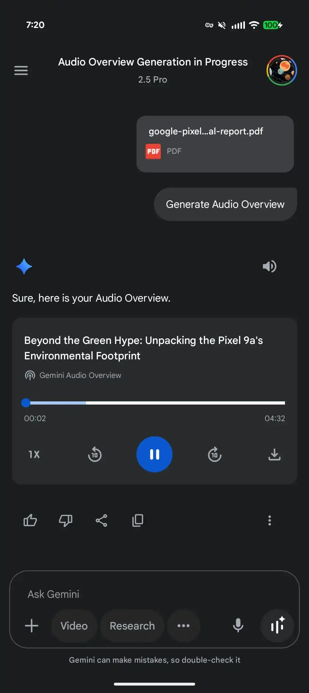 Gemini uygulaması, Android ve iOS’te yerel Audio Overviews oynatıcısını kullanıma sundu