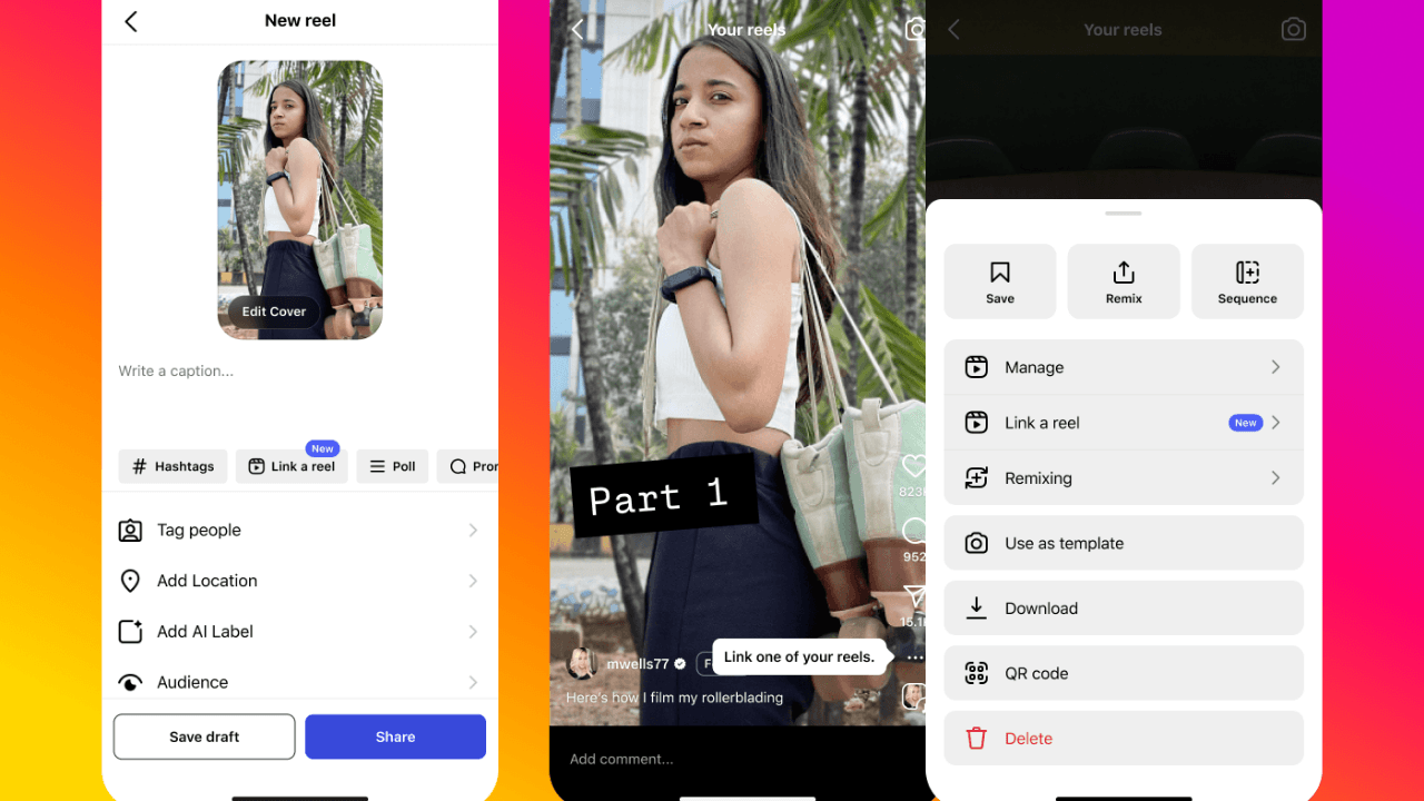 Instagram kullanıcıları, “Link a Reel” ile Reels videolarını seri haline getirebilecek