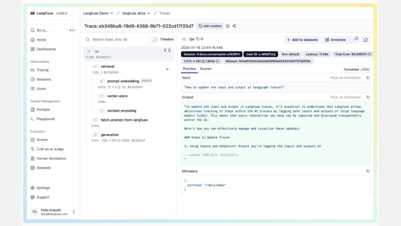 LLM tabanlı uygulamaları izleme ve yönetme kolaylığı sağlayan girişim: Langfuse