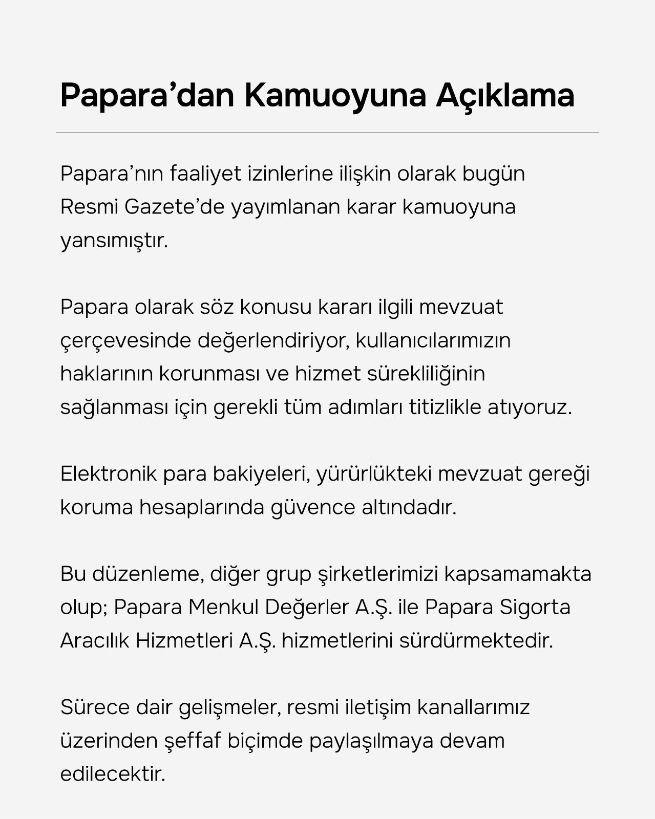 Papara’nın elektronik para lisansı iptal edildi: Şirketten ilk açıklama geldi