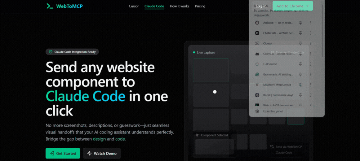 Web sitesindeki tasarım bileşenlerini koda dönüştüren eklenti: WebtoMCP