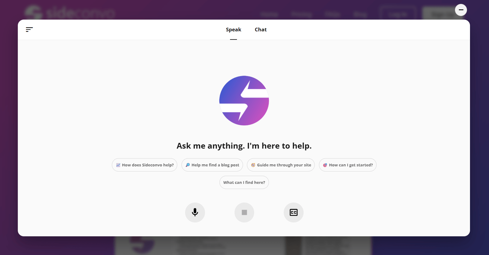 Web siteleri için konuşan yapay zeka asistanı: Sideconvo