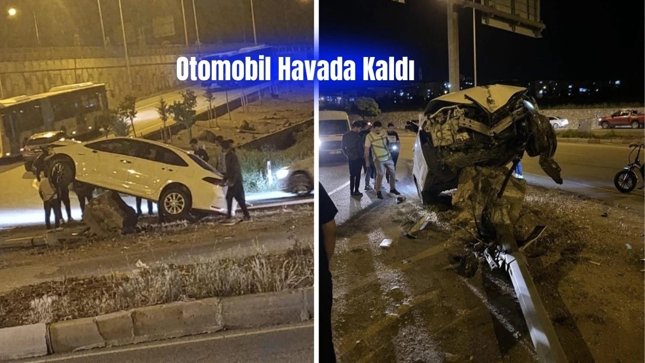 Batman’da Beton Kaideye Asılı Kalan Otomobil Trafiği Kapatttı