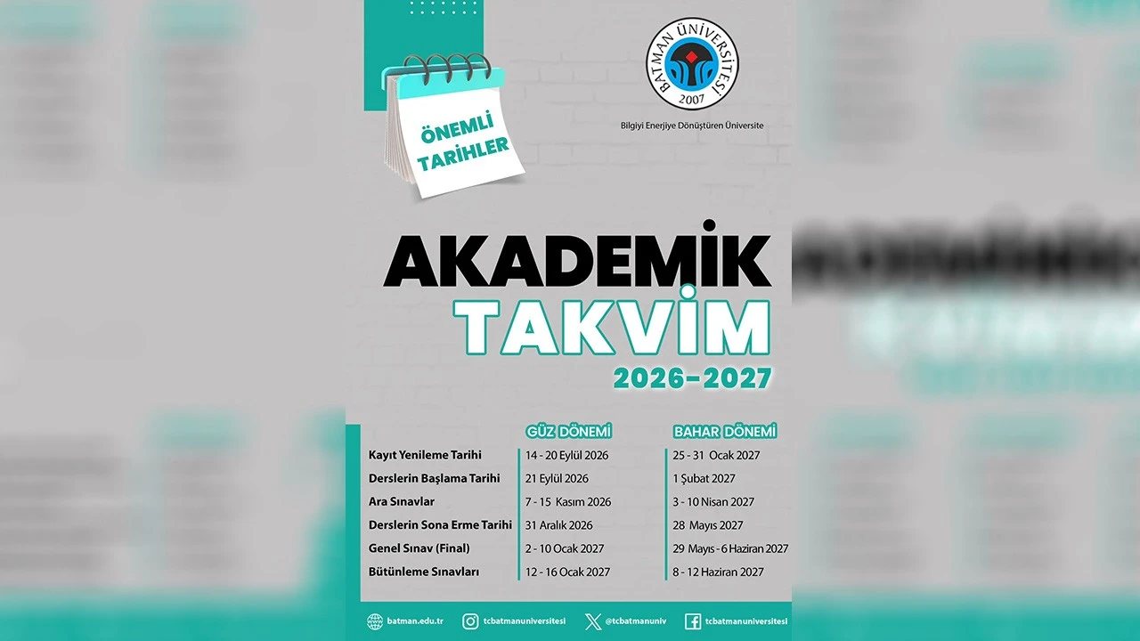 Batman Üniversitesi 2026-2027 Akademik Takvimi Açıklandı