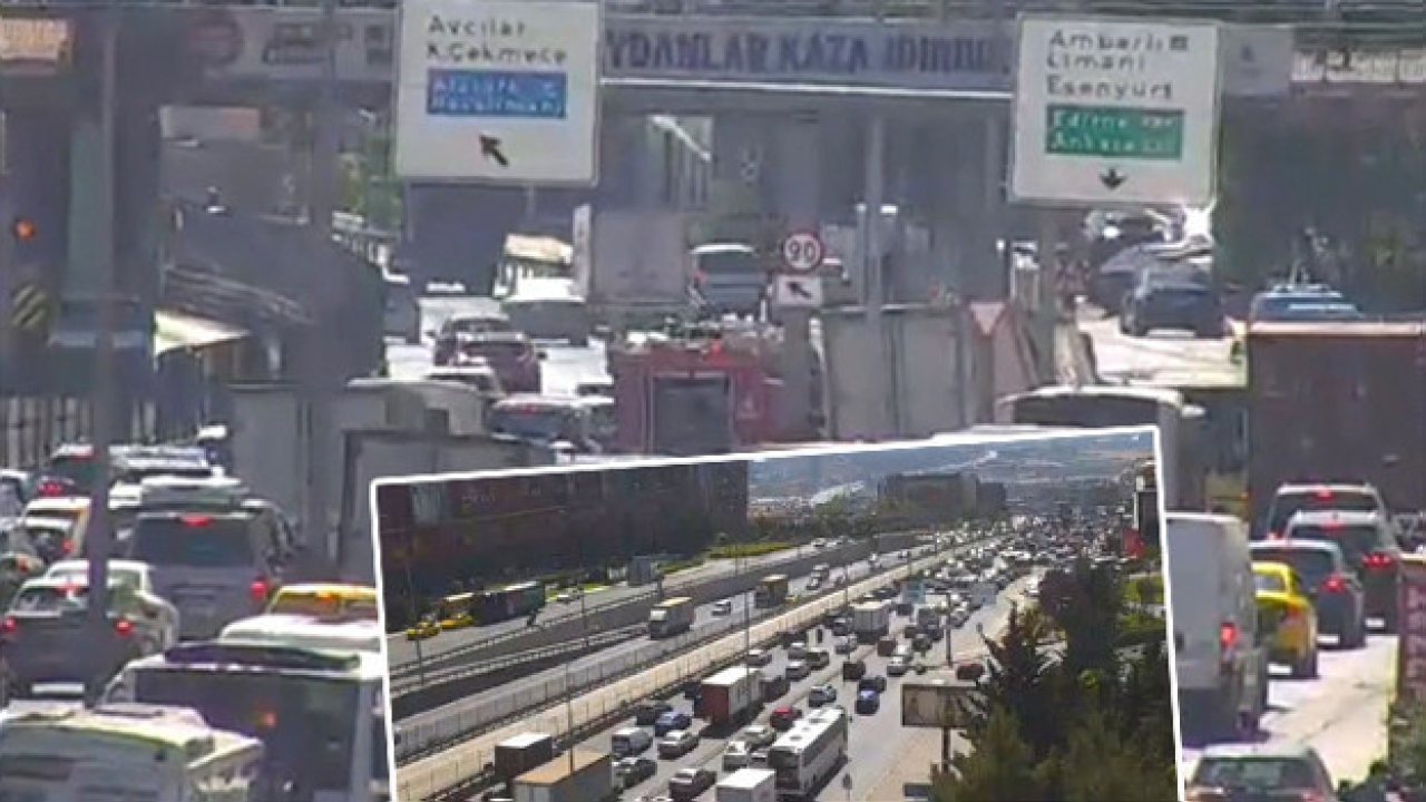 Beylikdüzü’nde kamyonet aydınlatma direğine çarptı, trafik durdu