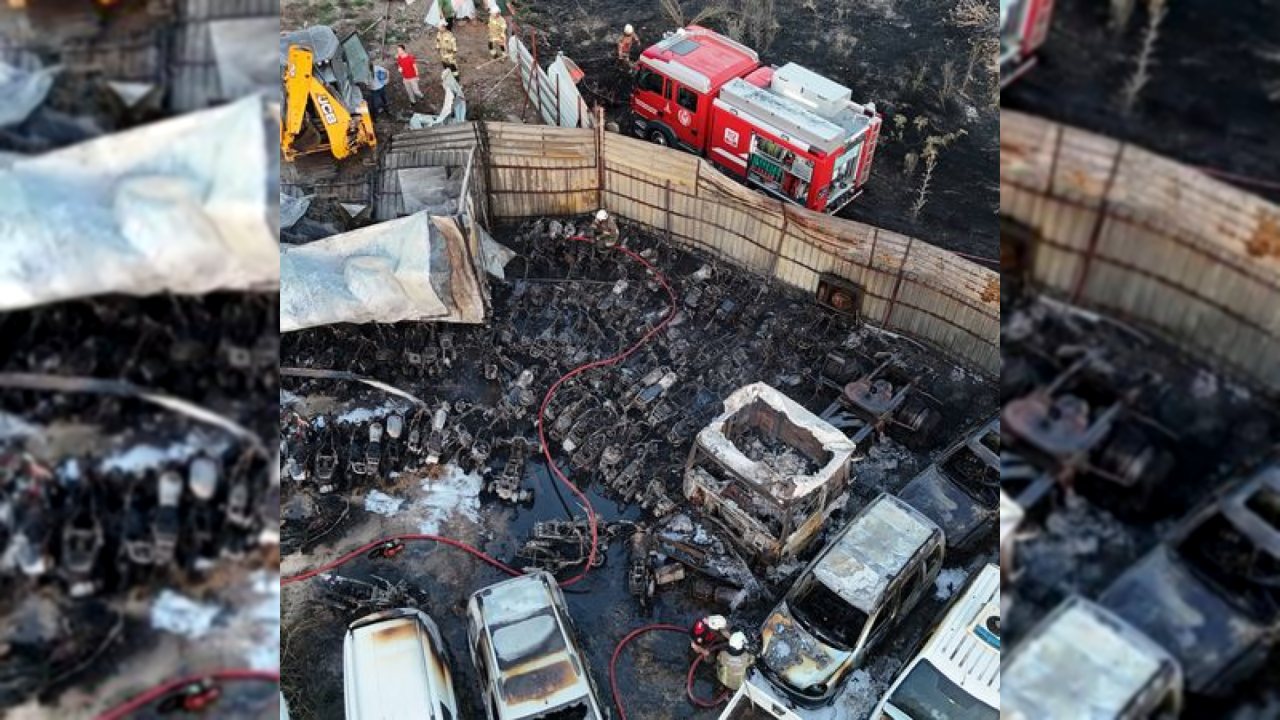 Bornova’da yediemin otoparkında yangın: 50 motosiklet ve 12 araç zarar gördü