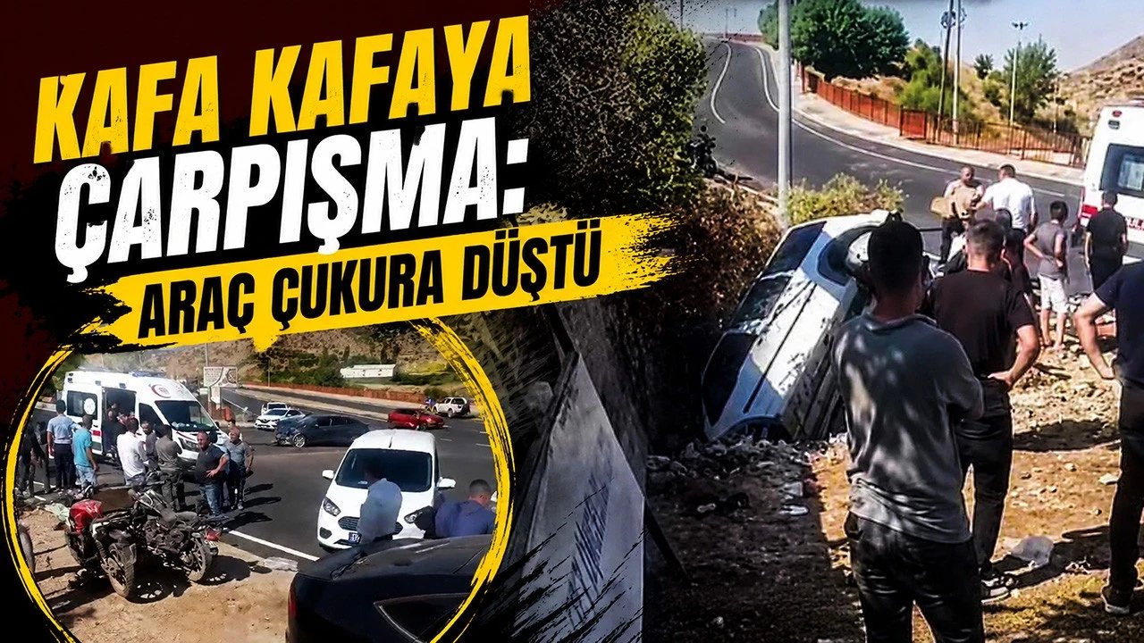 İlçe Girişinde Kafa Kafaya Çarpışma: Araç Çukura Düştü