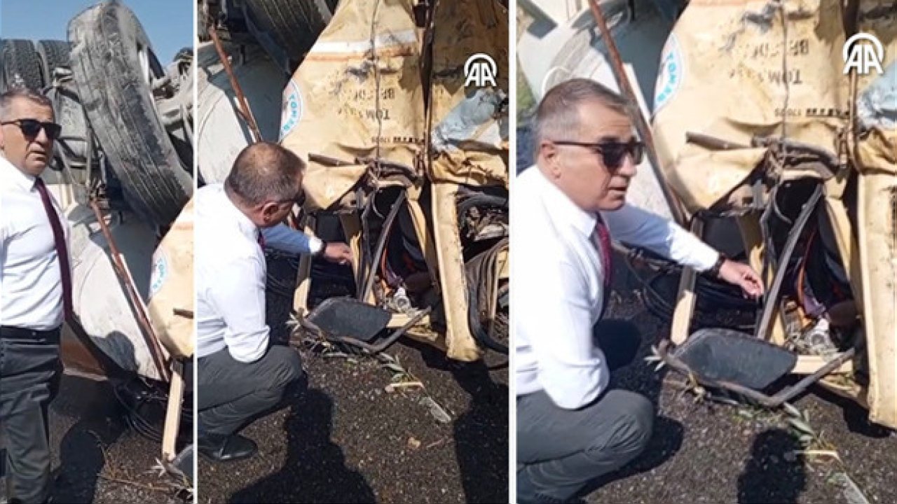 Kayseri’de Devrilen Araçta Sıkışan Şoföre Arkadaşından Destek