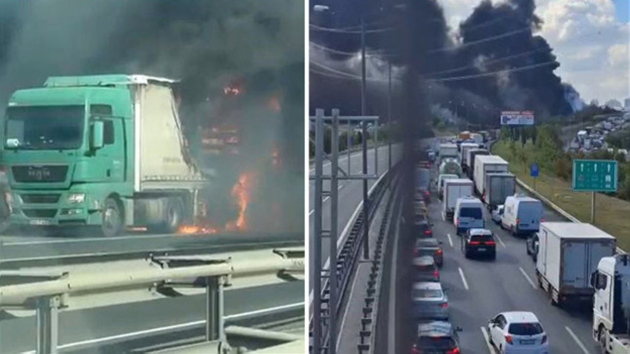 TEM Otoyolu’nda TIR Yangını Trafiği Olumsuz Etkiledi