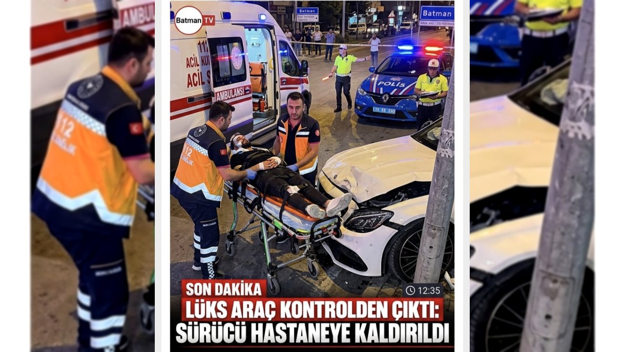 Batman’da Lüks Araç Kontrolden Çıktı, Sürücü Hastaneye Kaldırıldı