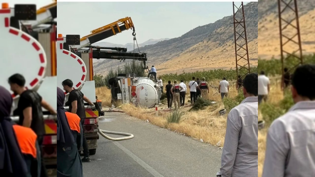 Hasankeyf Bulvarı’nda tanker devrildi, trafik durma noktasına geldi