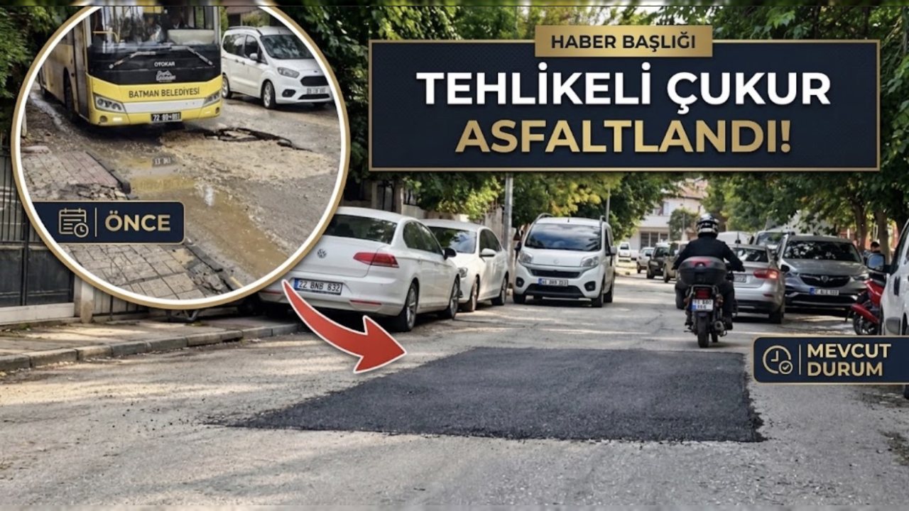 Batman’da Tehlikeli Çukur Asfaltla Kapatıldı