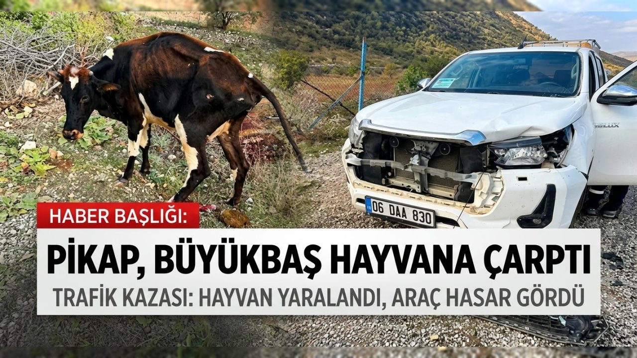 Gercüş’te Pikap Büyükbaş Hayvana Çarptı